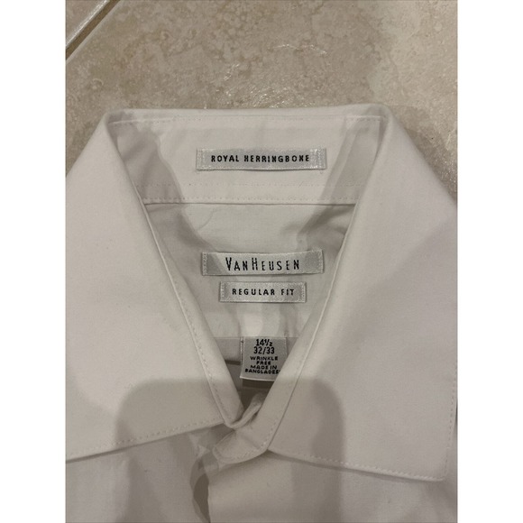 Van Heusen Royal Herringbone Men 14-1/2 (32/33) White Button Down Long Sleeve - Picture 2 of 3